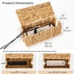Cable Management Box, 2 Slots Wicker Cable Organizer to Hide Cords and Power Strip, Water Hyacinth Cord Hider Box for Home & Office