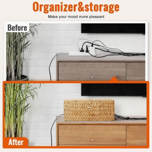 Cable Management Box with Lid, 2Pack Handwoven  Cord Hider Organizer Boxes, 2 Side Open Slots Storage Box to Hide Cords Power Strip for Desk, Floor, Office