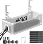 Under Desk Cable Management Tray White,  Wire Organizers No Drill, Cable Tray with Clamp for Wire Management, Cord Organization Box for Office, Home - No Damage to Desk