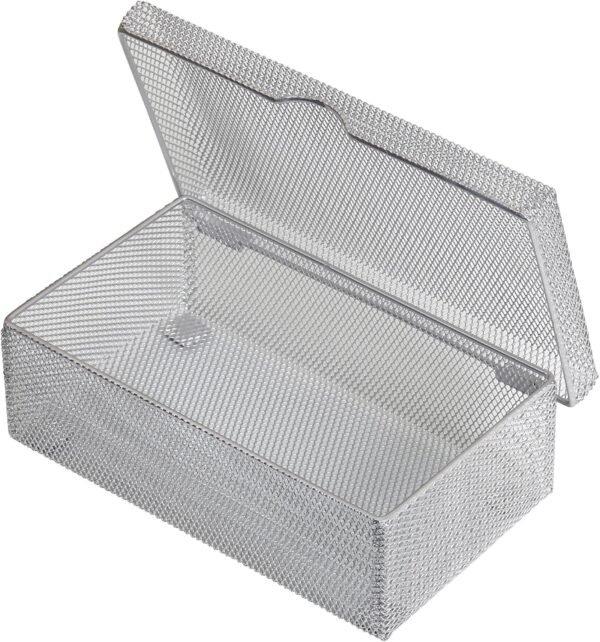 Silver Hinged Mesh Pencil, Markers, Pens Storage Box, School Supply Holder Office Desktop Organizer 2307 (1)