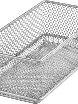 Silver Mesh Drawer Cabinet and or Shelf Organizer Bins, School Supply Holder Office Desktop Organizer Basket 1594s (1, 3x6x2 Inch)