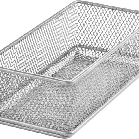 Silver Mesh Drawer Cabinet and or Shelf Organizer Bins, School Supply Holder Office Desktop Organizer Basket 1594s (1, 3x6x2 Inch)