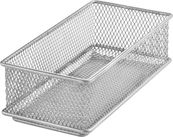 Silver Mesh Drawer Cabinet and or Shelf Organizer Bins, School Supply Holder Office Desktop Organizer Basket 1594s (1, 3x6x2 Inch)